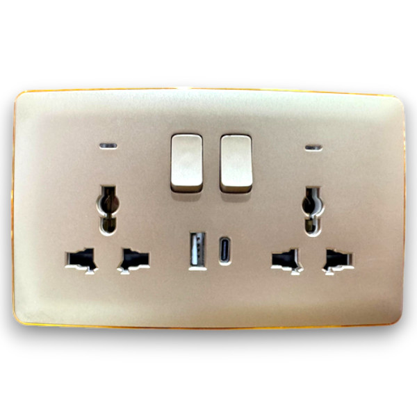 Double Multi 13A switched socket with neon&USB + Type C